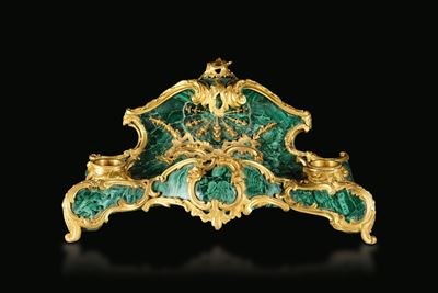Servito da Scrittoio in Bronzo Fuso, Dorato e Cesellato e Malachite. Manifattura Francese o Russa...