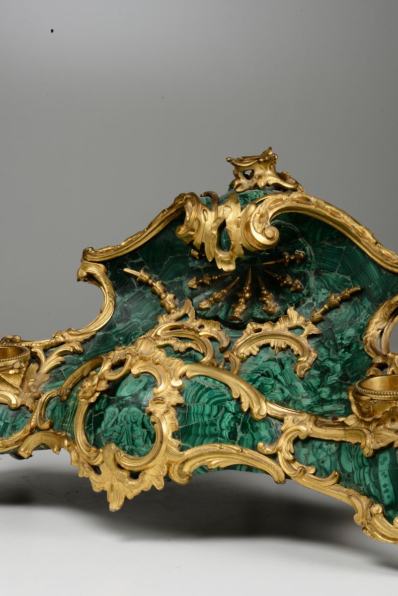 Servito da Scrittoio in Bronzo Fuso, Dorato e Cesellato e Malachite. Manifattura Francese o Russa...