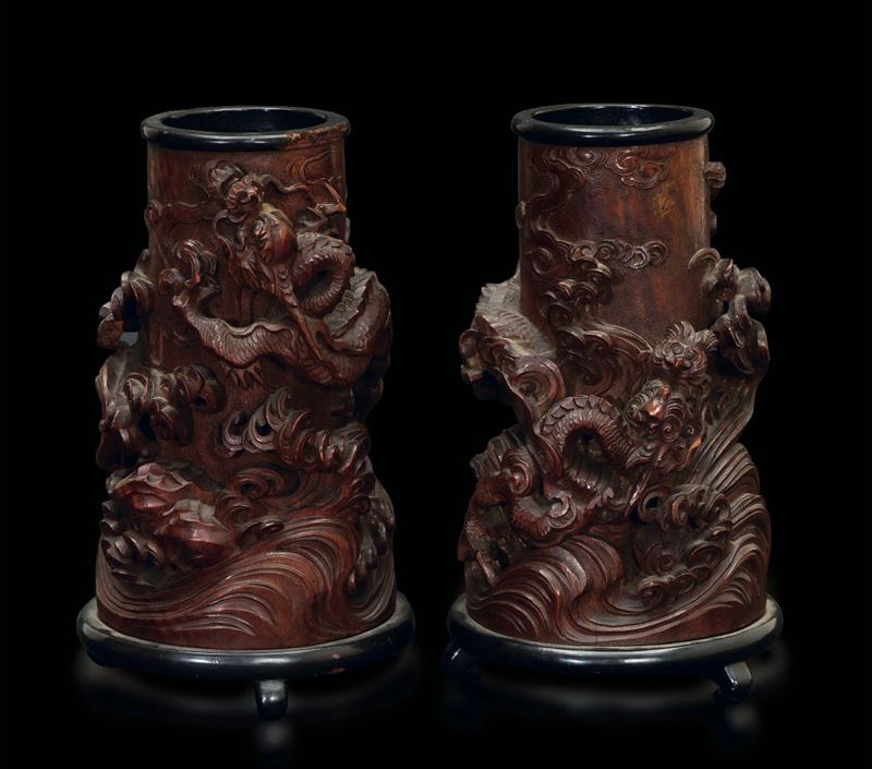 Two wooden brush holders, China, 1800s  - Auction Fine Chinese Works of Art - Cambi Casa d'Aste