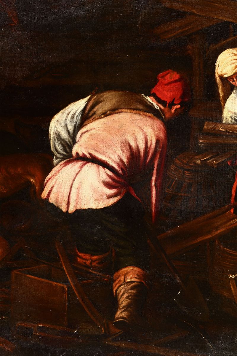 Leandro Bassano - Attribuito a Paesaggio con Donne e Uomini al Lavoro