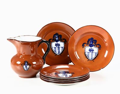 6 Piatti + Caraffa con Stemma, Manifattura Treviso