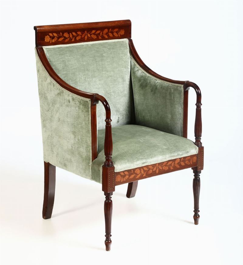 Poltrona in legno intarsiato, XIX secolo  - Auction Furniture - Cambi Casa d'Aste