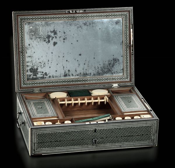 A silver, wood and ivory box, India, 1800s