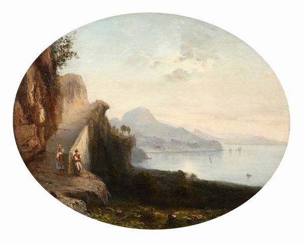 Gabriele Smargiassi (1798 - 1882), attribuito a Paesaggio costiero con figure