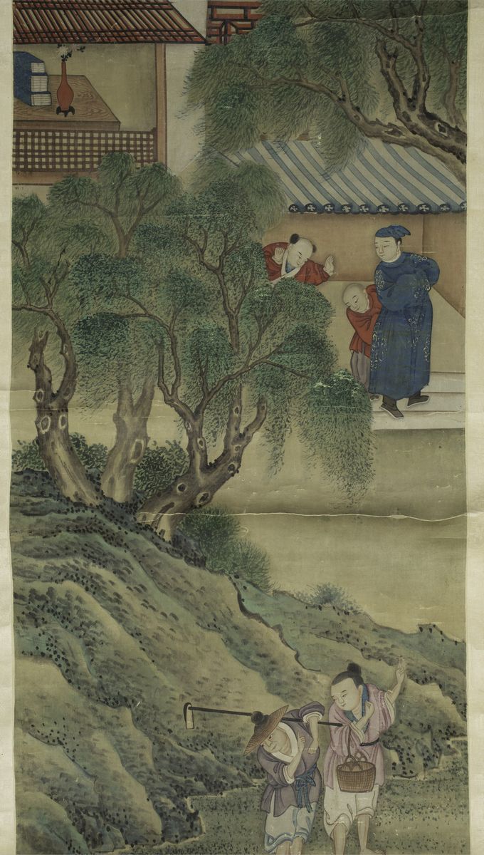 Dipinto su Carta Raffigurante Scene di Vita Comune con Agricoltori e Imbarcazione, Cina, Dinastia...