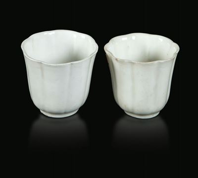 Dieci Piccole Coppe da Libagione in Porcellana Blanc De Chine, Cina, Dinastia Qing, XVII Secolo