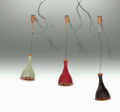 Lampada a Sospensione con Struttura in Ottone e Ottone Laccato.
