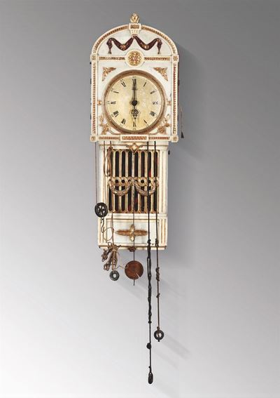 Pendola da Muro a Clavicembalo in Legno Laccato, XVIII Secolo