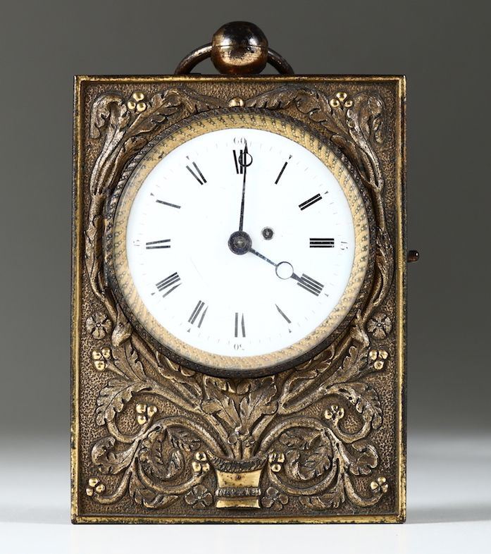 Orologio da carrozza in metallo dorato, XVIII-XIX secolo  - Asta Antiquariato e dipinti  IV | Asta a Tempo - Cambi Casa d'Aste
