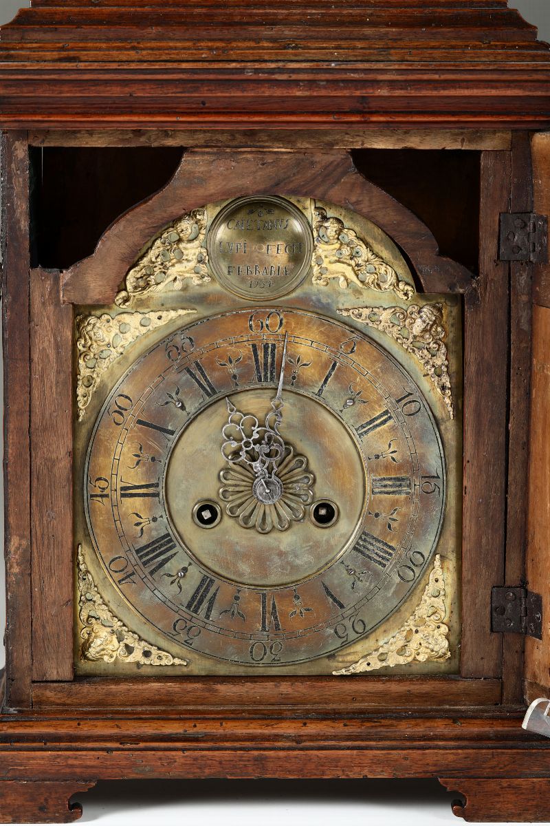 Pendola da Tavolo con Cassa in Legno di Noce, Ferrara, Caietano Lupi 1754