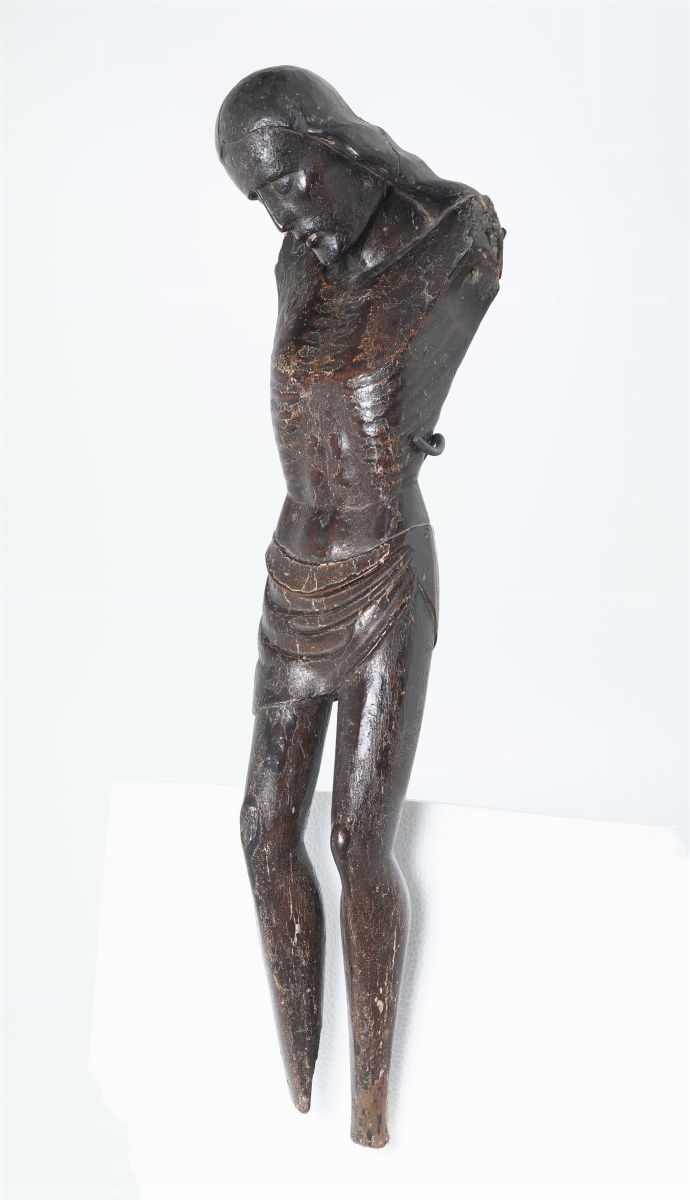 Antico Torso di Cristo in Legno con Tracce di Policromia. Probabile XV-XVI Secolo