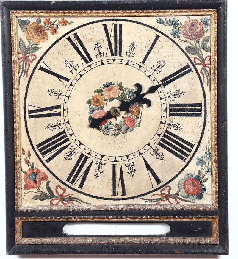 Quadrante da orologio in tela dipinta, XIX secolo  - Asta Pendole e Orologi Antichi - Cambi Casa d'Aste