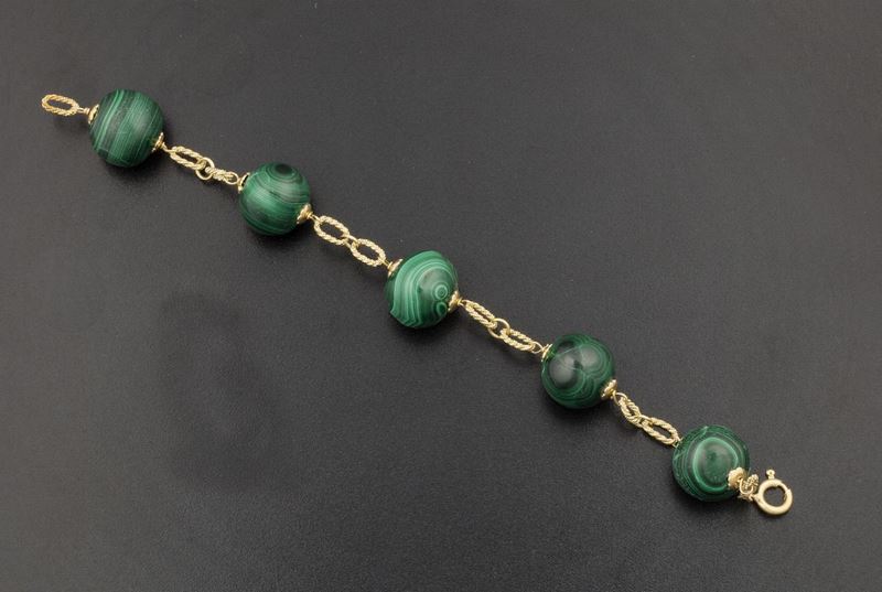 Malachite and gold bracelet  - Auction Fine Coral Jewels - I - Cambi Casa d'Aste