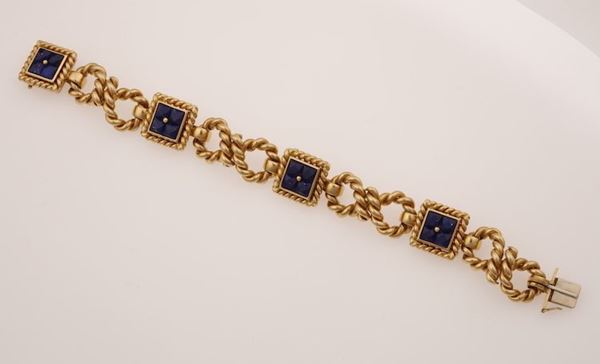 Lapis lazuli and gold bracelet. Signed Weingrill