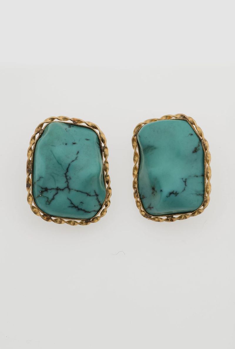 Pair of turquoise and gold earrings  - Auction Jewels - Cambi Casa d'Aste