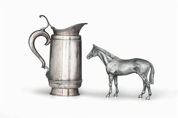 Thermos e cavallo in argento, argentiere Miracoli Milano XX secolo