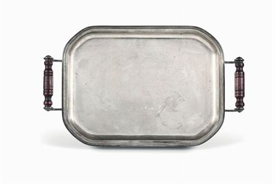 Vassoio in Argento con Manici in Legno Tornito, Manifattura Artistica Italiana del XX Secolo
