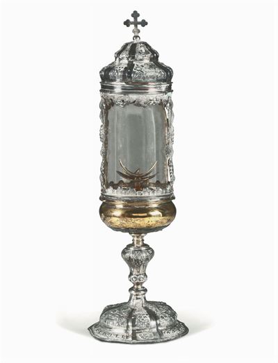 Ostensorio Architettonico in Argento Sbalzato, Cesellato e in Parte Dorato, Vetro Stati Sabaudi, ...
