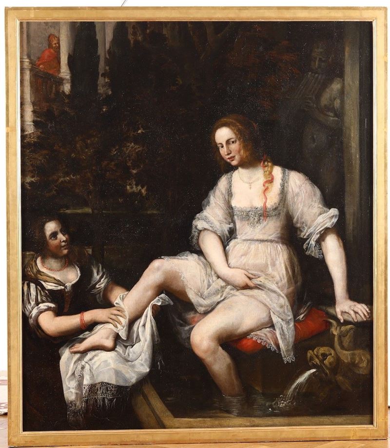 Domenico Fiasella detto il Sarzana : Domenico Fiasella (Sarzana 1589-1669) Davide e Betsabea  - Auction Old Master Paintings - Cambi Casa d'Aste