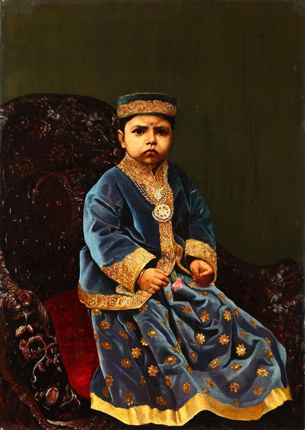 Pittore del XIX-XX secolo Coppia di ritratti di fanciulli in abiti indiani