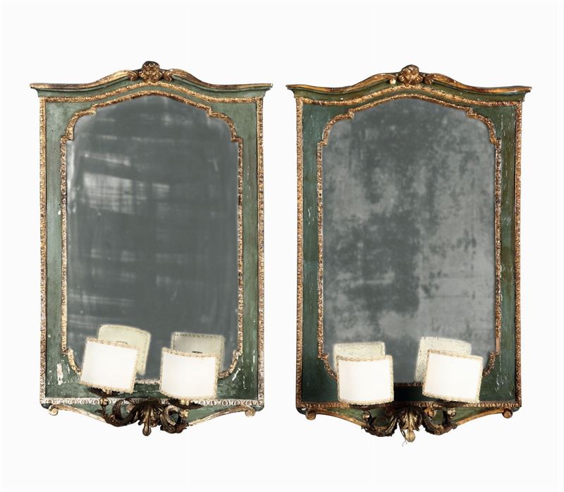 Coppia di ventoline in legno intagliato, laccato e dorato, XVIII secolo  - Auction Fine Art - Cambi Casa d'Aste