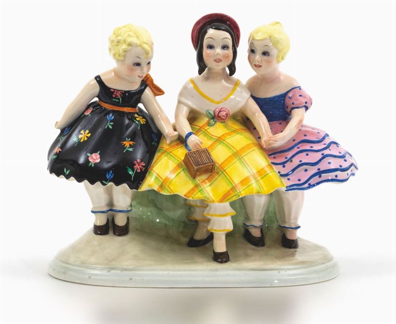 Lenci, 1935 ca Tre bambine  - Asta Torino 1930-1950. Vent'anni di storia della ceramica italiana - Cambi Casa d'Aste