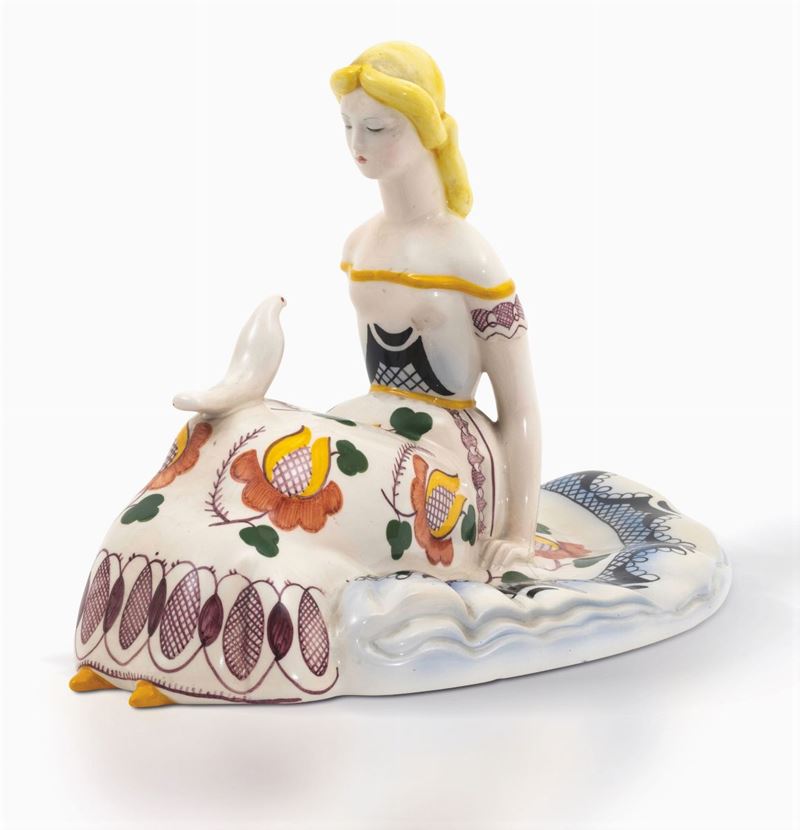 Nillo Beltrami (1899-1988), Lenci, 1950 ca Damina con colombo  - Auction Torino 1930-1950. Twenty years of Italian ceramic history - Cambi Casa d'Aste