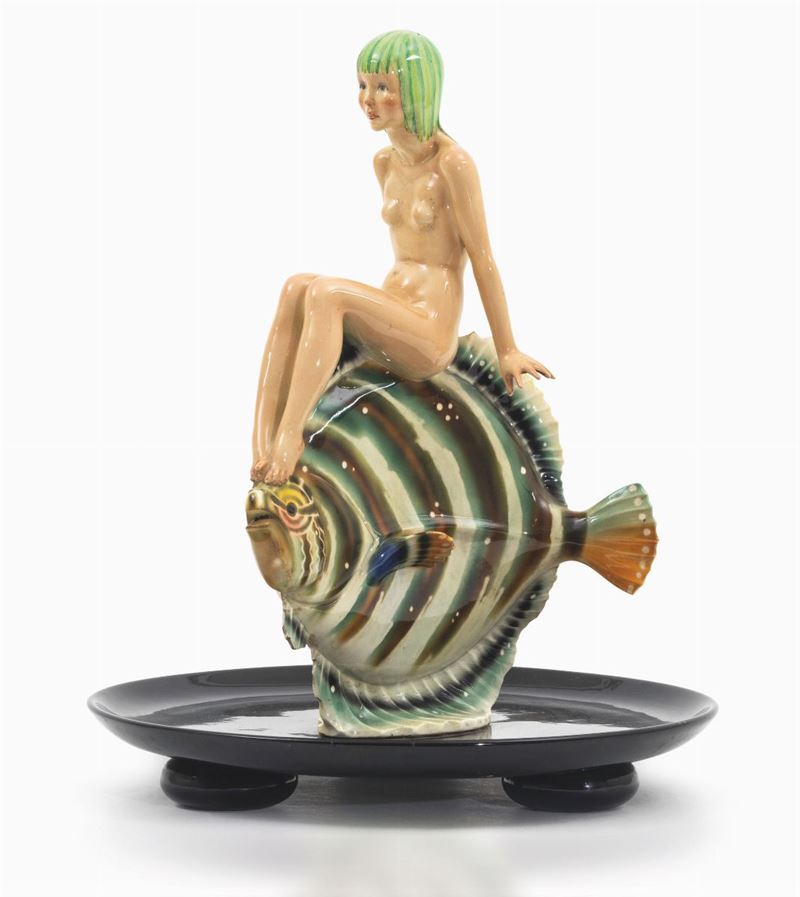 Helen Konig Scavini (1886-1974), Lenci, 1940 ca Sirenetta e cattivo pesce  - Auction Torino 1930-1950. Twenty years of Italian ceramic history - Cambi Casa d'Aste