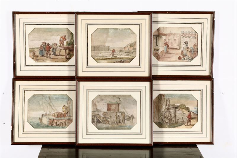 Lotto composto da 6 disegni raffiguranti costumi Veneti  - Auction Paintings - Cambi Casa d'Aste