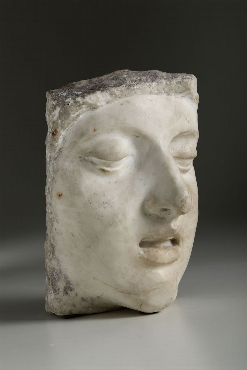 Volto Scolpito in Marmo Bianco, XX Secolo