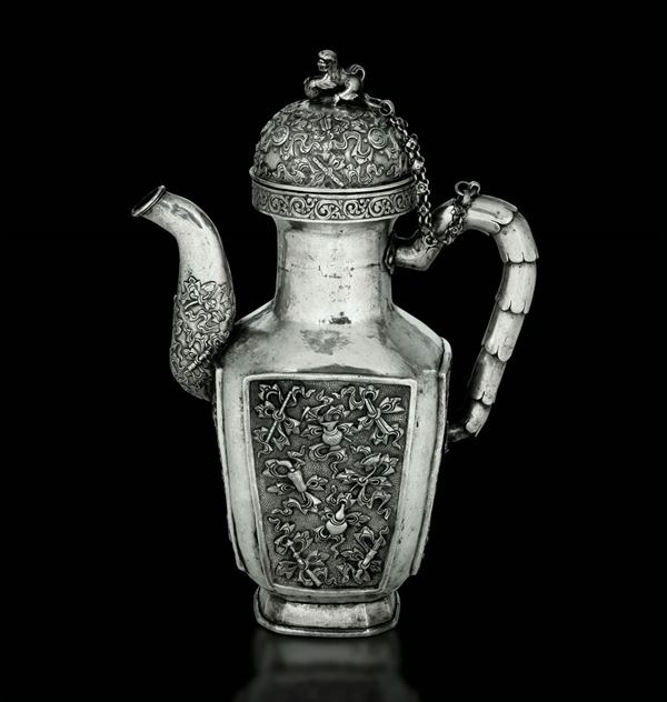 A silver teapot, China, late 19th century