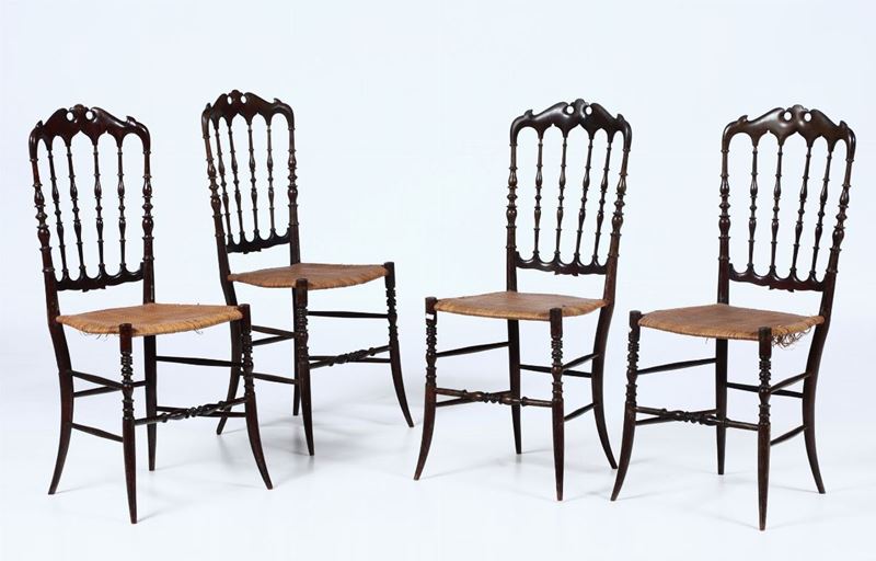 Quattro sedie tipo chiavarine in legno ebanizzato  - Asta Arredi, Dipinti e Oggetti d'Arte - Cambi Casa d'Aste
