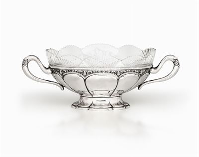 Centrotavola in Argento con Elemento in Cristallo, Argentiere Cesa, Alessandria, 1925 Ca