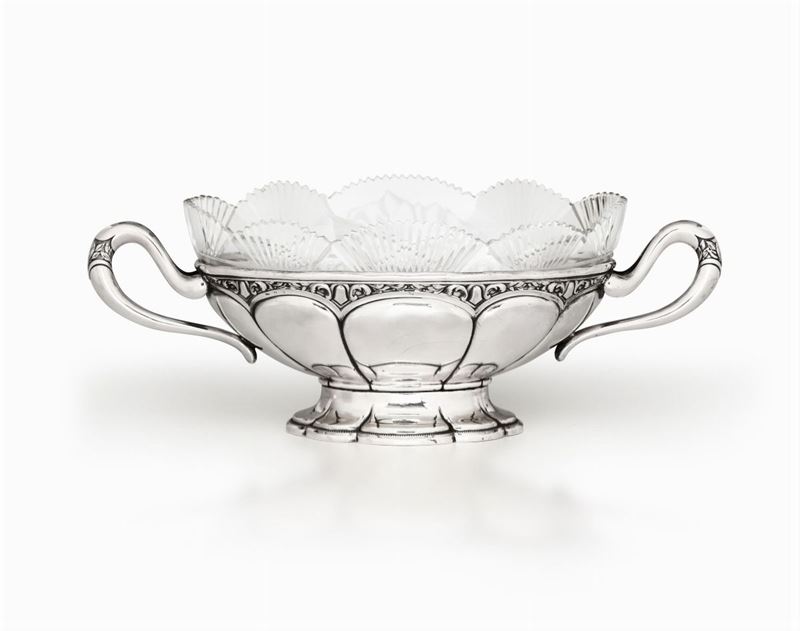 Centrotavola in argento con elemento in cristallo, argentiere Cesa, Alessandria, 1925 ca  - Asta L'Art de la Table - Cambi Casa d'Aste