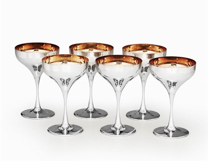 Gruppo di sei coppe da gelato in argento, argenteria italiana del XX secolo  - Asta L'Art de la Table - Cambi Casa d'Aste