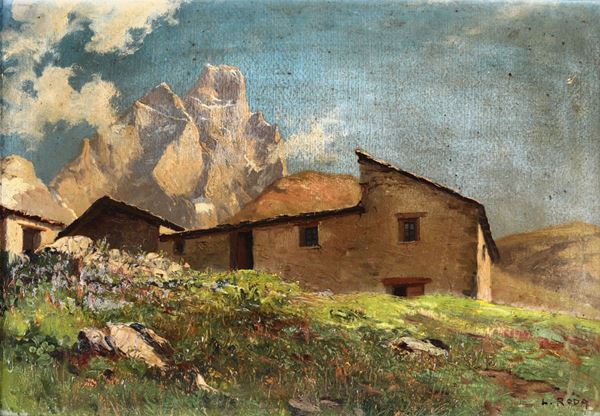 Leonardo Roda (1868-1933) Baita con il Cervino sullo sfondo