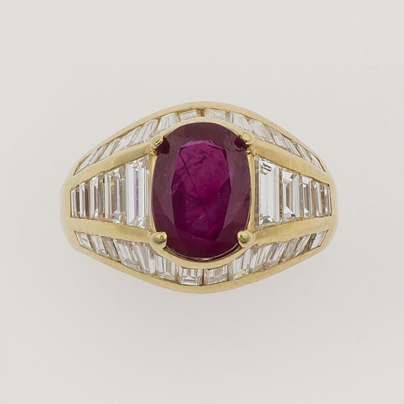 Burma ruby weighing 3.62 carats, with no indications of heatin  - Auction Fine Jewels - II - Cambi Casa d'Aste
