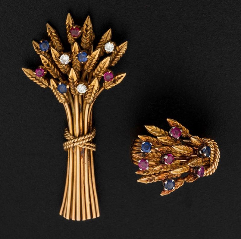 Ruby, sapphire and diamond demi-parure  - Auction Fine Coral Jewels - I - Cambi Casa d'Aste