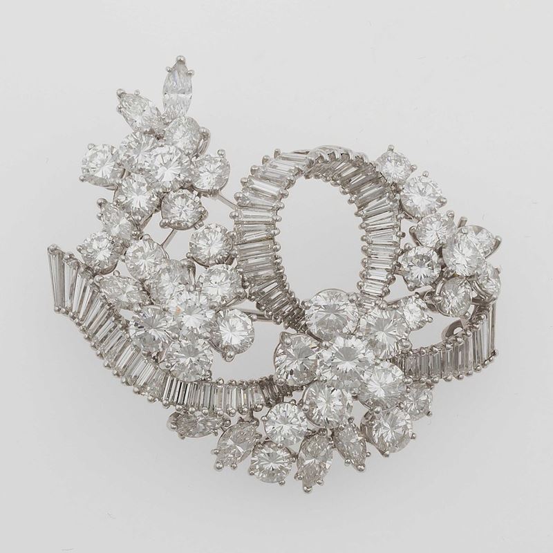 Diamond and platinum brooch  - Auction Fine Jewels - II - Cambi Casa d'Aste