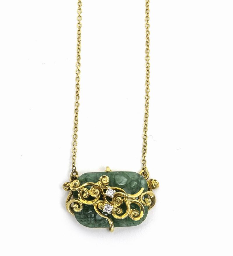 Jade, diamond and gold pendant  - Auction Jewels - Cambi Casa d'Aste