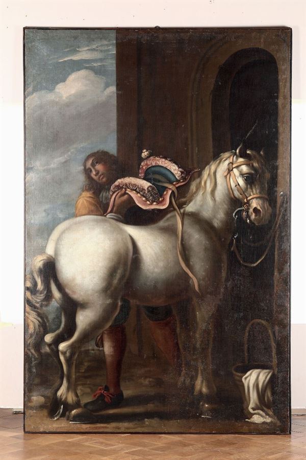 Scuola italiana del XVIII secolo Cavallo con stalliere