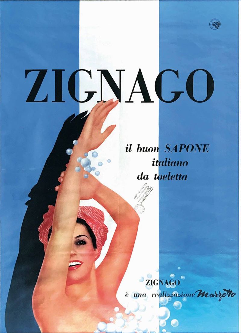 Unknown artist ZIGNAGO IL BUON SAPONE ITALIANO DA TOELETTA / ZIGNAGO E’ UNA REALIZZAZIONE MARZOTTO  - Auction Vintage Posters - Cambi Casa d'Aste