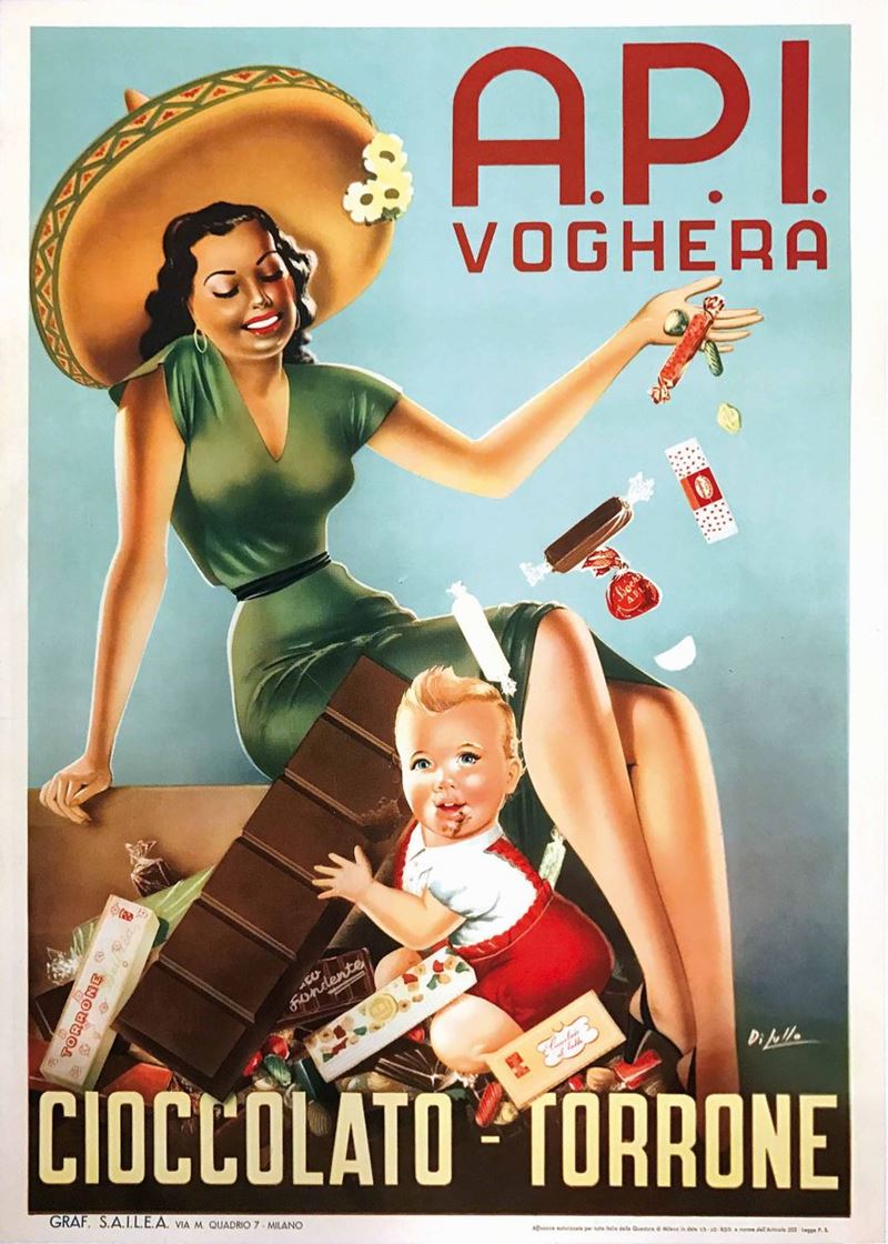 Di Lullo API VOGHERA / CIOCCOLATO – TORRONE  - Auction Vintage Posters - Cambi Casa d'Aste