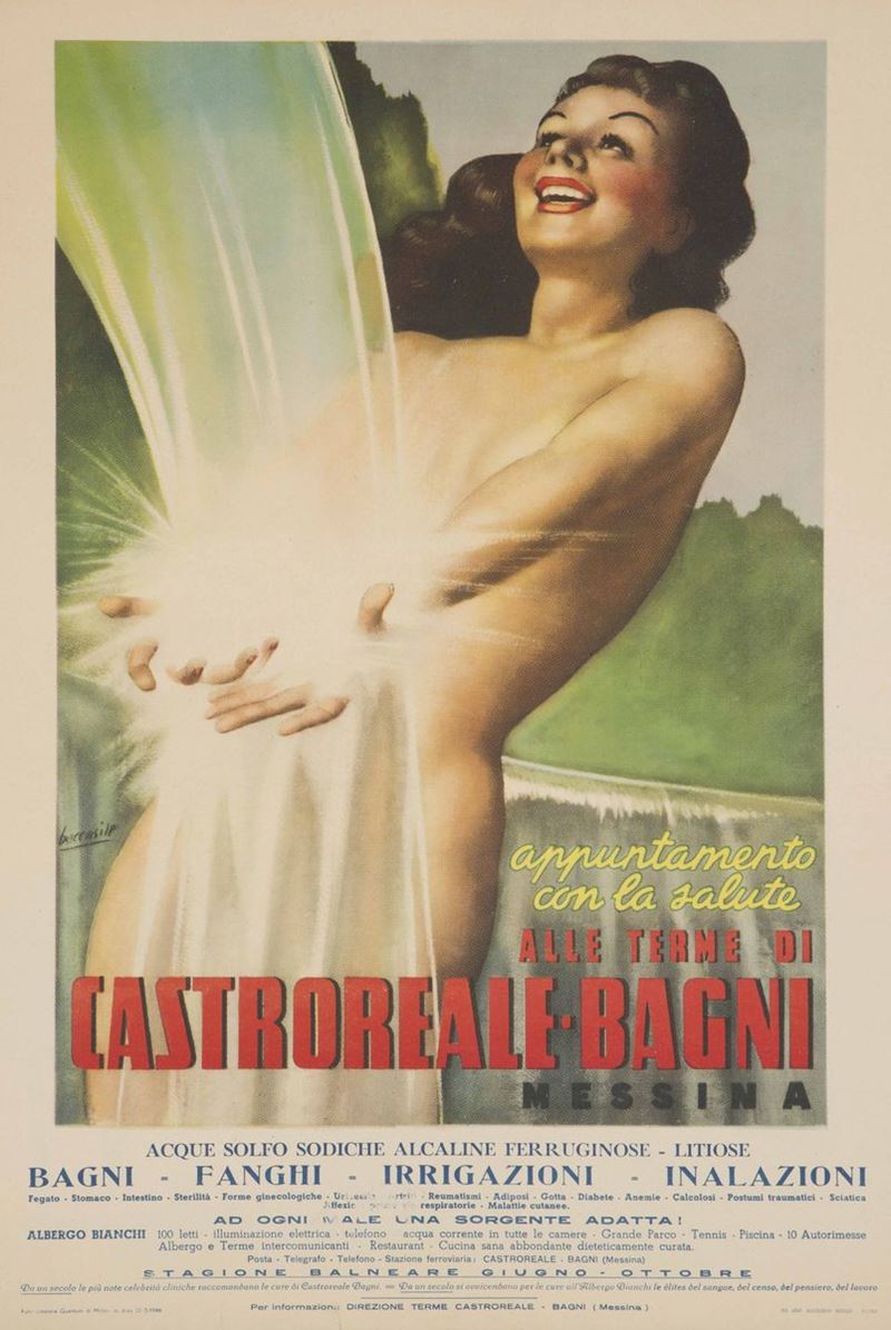 Gino Boccasile (1901-1952) APPUNTAMENTO CON LA SALUTE / TERME DI CASTROREALE BAGNI (MESSINA)  - Auction Vintage Posters - Cambi Casa d'Aste