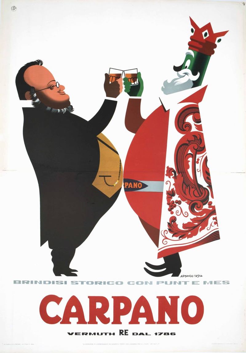 Armando Testa (1917-1992) CARPANO / BRINDISI STORICO CON PUNT E MES [CAMILLO BENSO DI CAVOUR]  - Asta Manifesti d'Epoca - Cambi Casa d'Aste