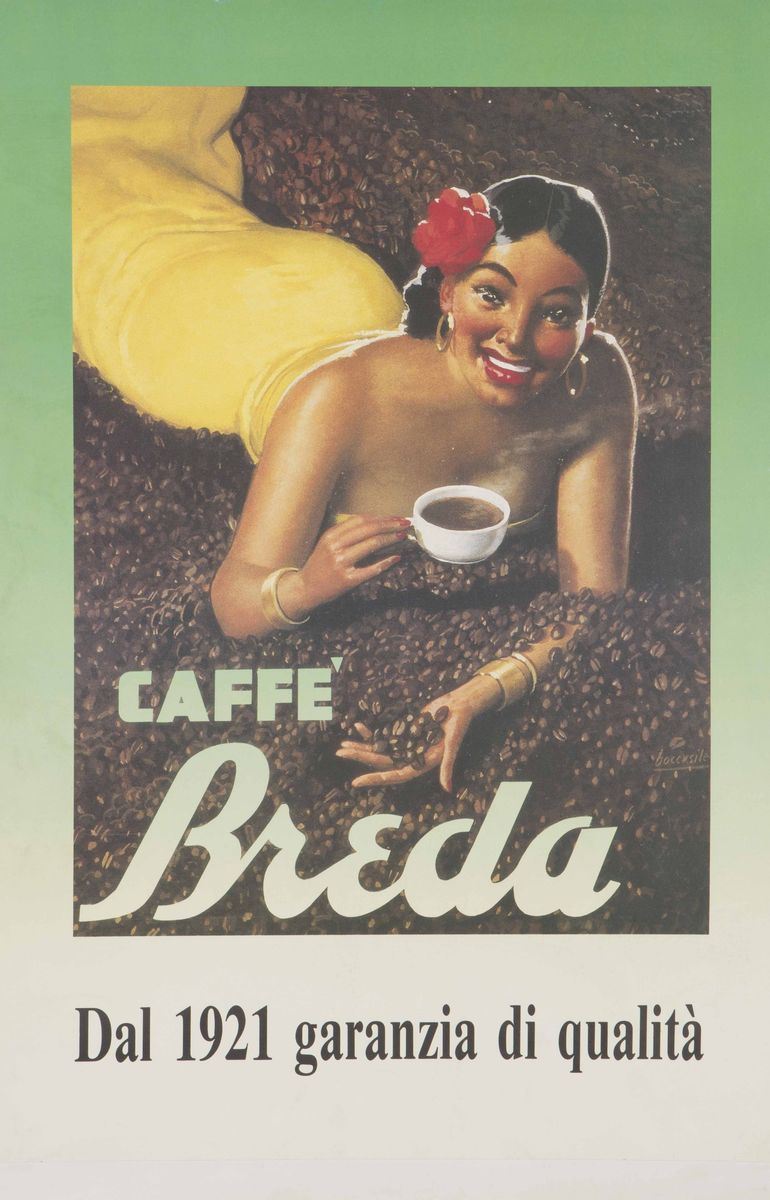 Gino Boccasile (1901-1952) CAFFE’ BREDA, DAL 1921 GARANZIA DI QUALITA’  - Asta Manifesti d'Epoca - Cambi Casa d'Aste