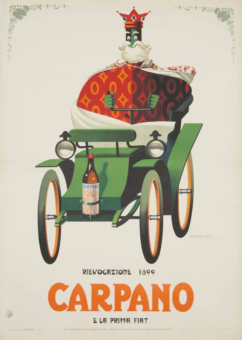 Armando Testa (1917-1992) CARPANO E LA PRIMA FIAT, RIEVOCAZIONE STORICA  - Auction Vintage Posters - Cambi Casa d'Aste