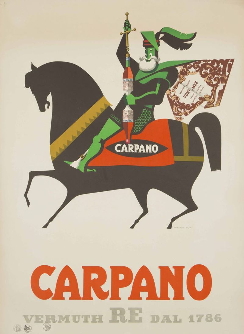 Armando Testa (1917-1992) CARPANO CAVAL AD BRUNS  - Asta Manifesti d'Epoca - Cambi Casa d'Aste