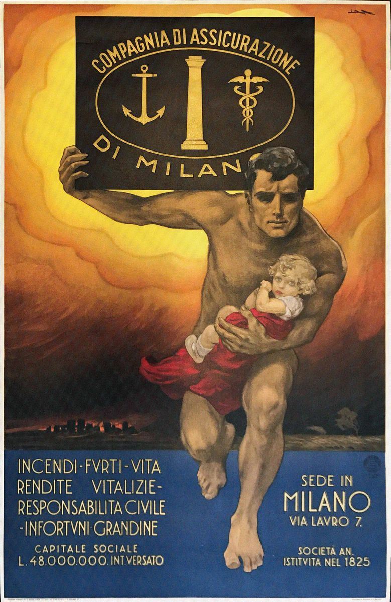 Leopoldo Metlicovitz (1878-1944) COMPAGNIA DI ASSICURAZIONE MILANO  - Auction Vintage Posters - Cambi Casa d'Aste