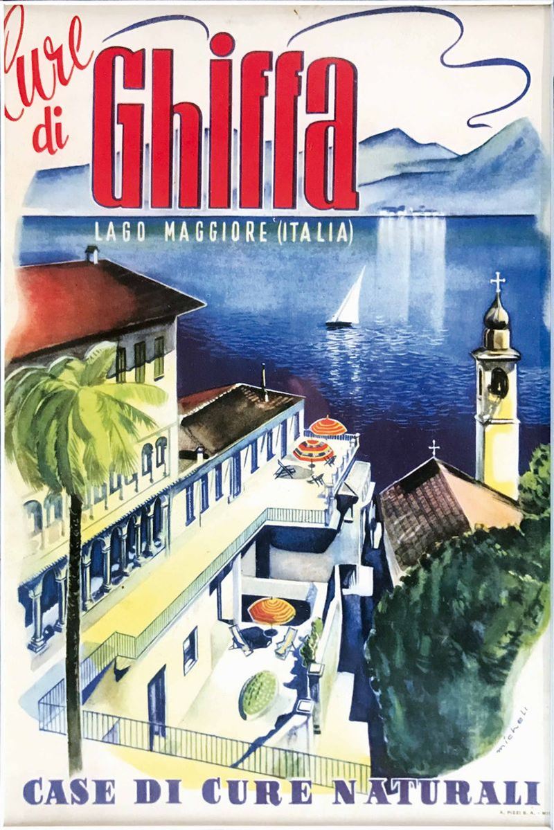 Micheli CURE DI GHIFFA LAGO MAGGIORE ITALIA – CASE DI CURA NATURALI  - Auction Vintage Posters - Cambi Casa d'Aste